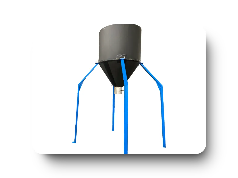 Large metal grain silo with blue legs