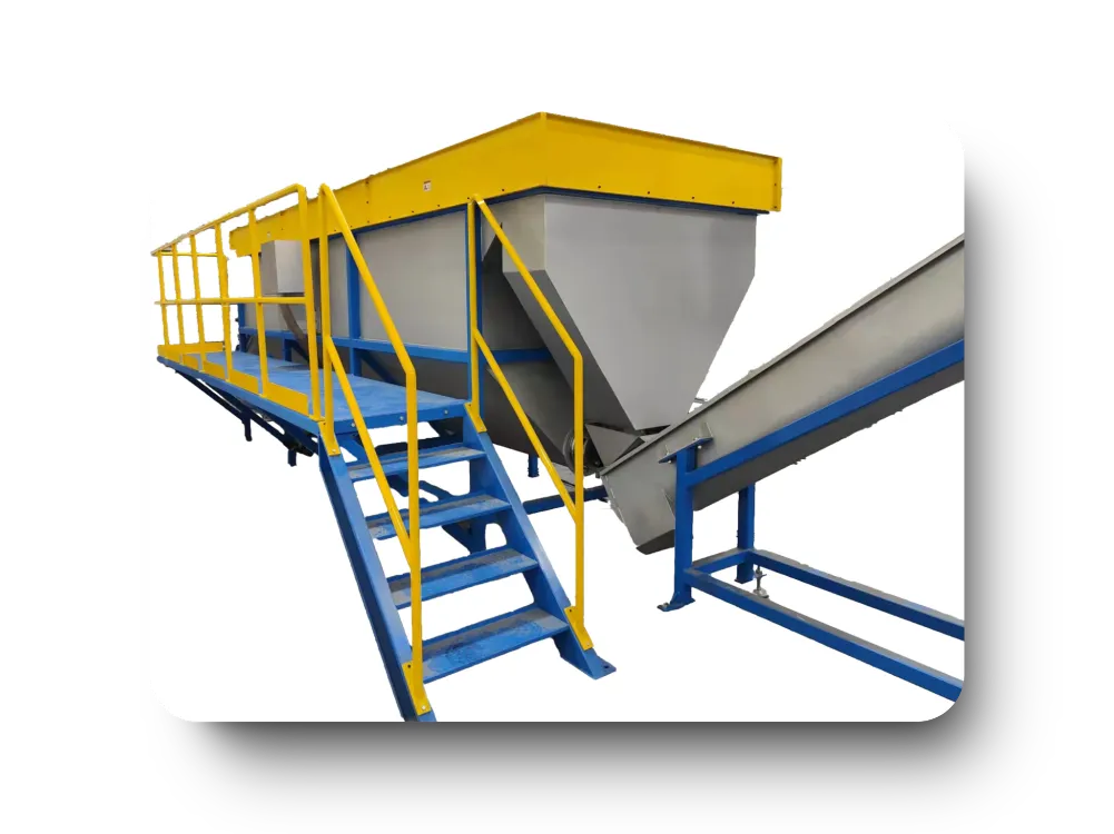 Industrial vibrating feeder with stairs and conveyor