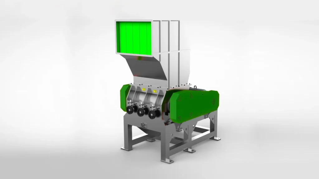 Close-up of the cutting chamber in Rumtoo's plastic granulator