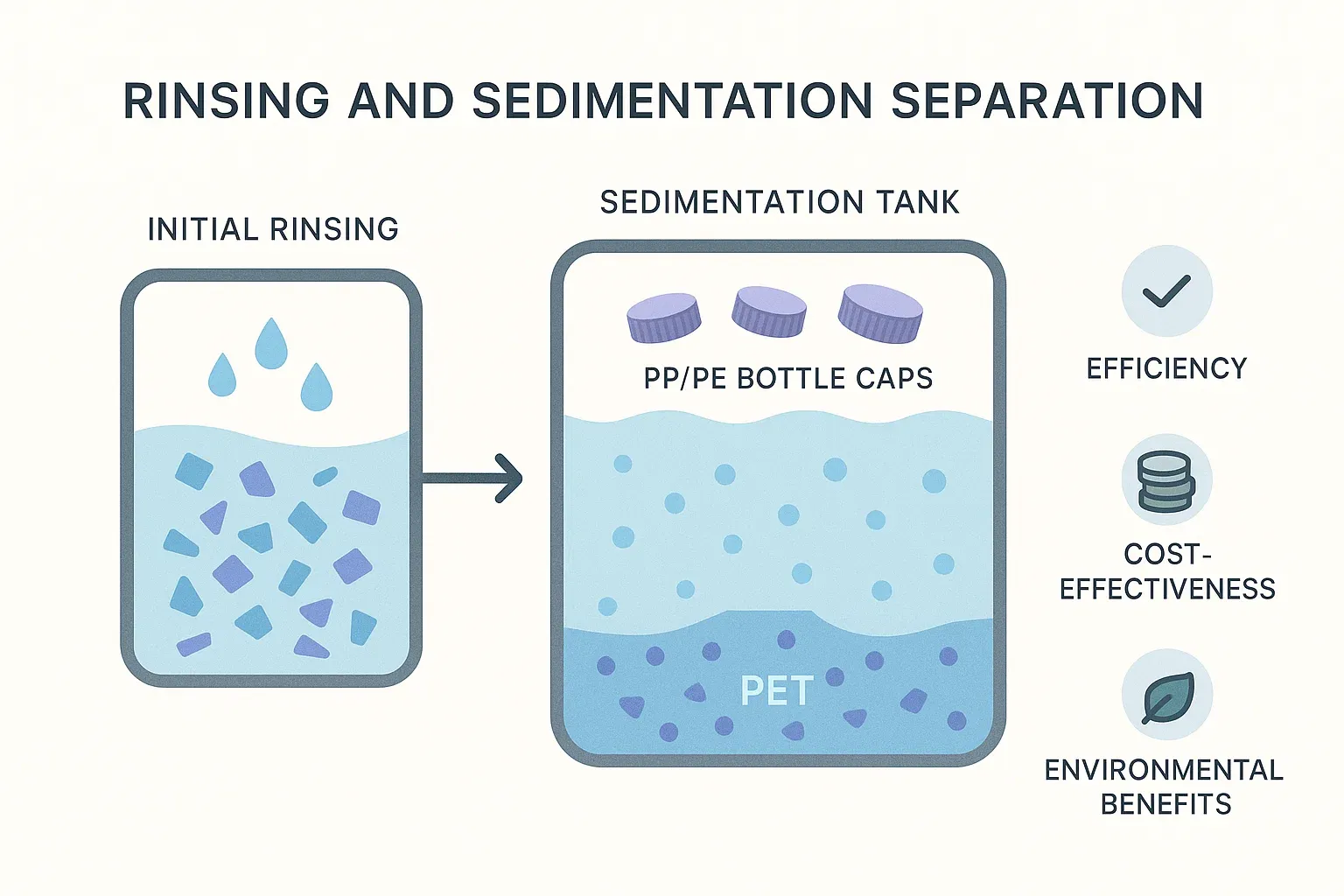 Spül- und Sedimentationstrennung beim Flaschenrecycling